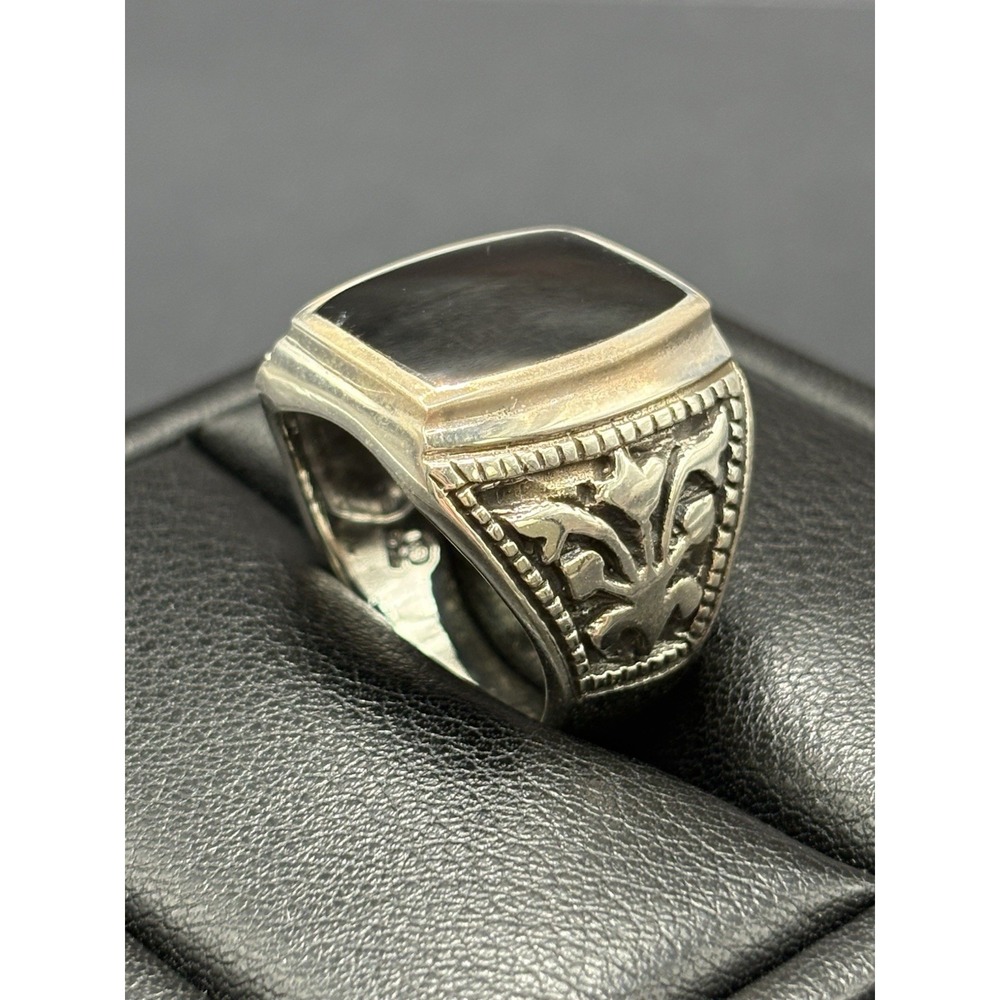 New Condition Sterling Silver Turkish Onyx Signet Ring Size 10 F2